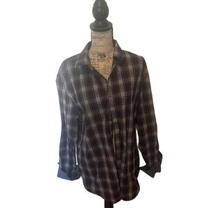 Banana Republic Purple Plaid Pattern Button-Up Collared Shirt Size XL